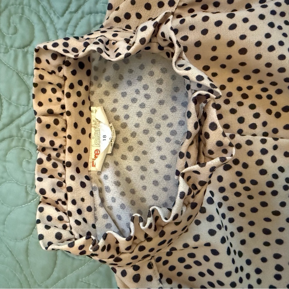 Vintage Fire Islander Womens Black Cream Polka Dot Ruffle Collar Blouse Size 18 - Picture 9 of 10